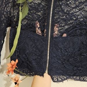 Navy blue long sleeve lace crop top